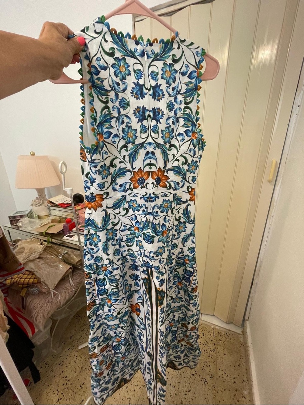 NWT FARM Rio White Maxi Dress with Blue and Tan Floral Print - Picture 9 of 11